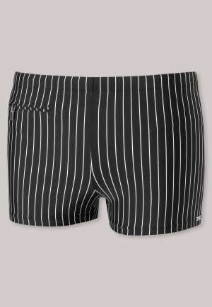 Badehose mit Reißverschlusstasche Wirkware recycelt Streifen schwarz - Nautical Casual