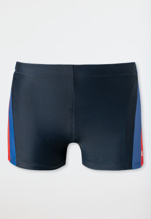 Retro swim shorts knitwear recycled SPF40+ school sports stripes dark blue - Diver Stories