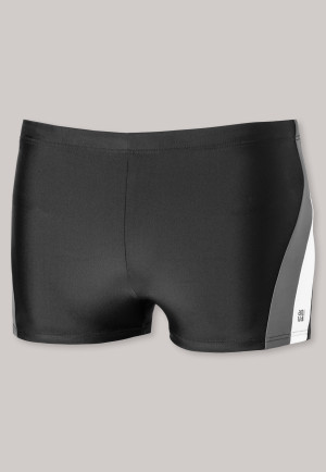 Pantaloncini da bagno in stile retrò in tessuto a maglia riciclato con strisce laterali di colore nero - Nautical Active