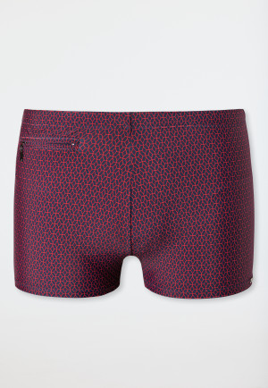 Retro swim shorts knitwear zip pocket red patterned - Marineland
