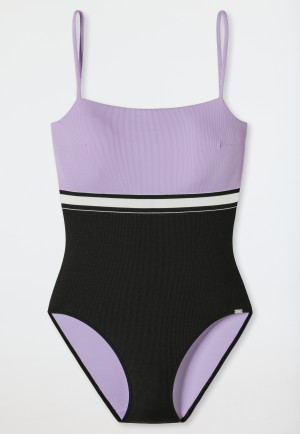 Swimsuit lined elastic band adjustable straps purple-black - California Dream