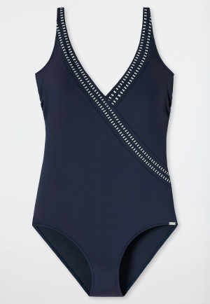 Swimsuit shape-enhancing V-neckline adjustable straps dark blue - Deep Sea