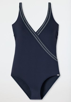 Costume da bagno con forma caratterizzata dallo scollo a V, spalline regolabili, blu scuro - Deep Sea