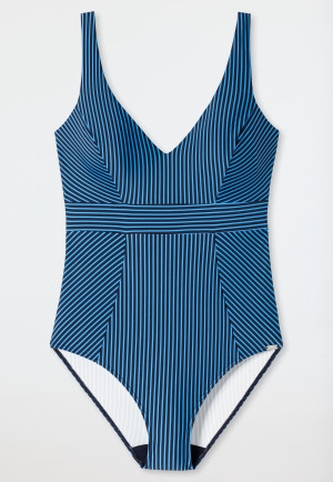 Costume intero con scollo a V e coppe morbide, a righe, color acquario - Ocean Dive