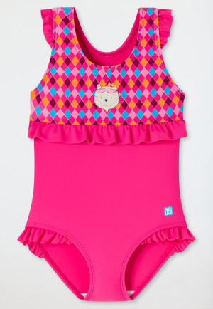 Swimsuit knitwear recycled SPF40+ ethnic cat ruffles pink - Cat Zoe