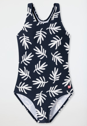 Badeanzug Wirkware recycelt LSF40+ Racerback Palmenblätter dunkelblau - Diver Dreams