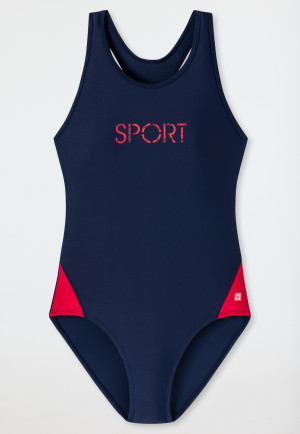 Swimsuit knitwear recycled SPF40+ racerback school sports dark blue - Nautical Chica