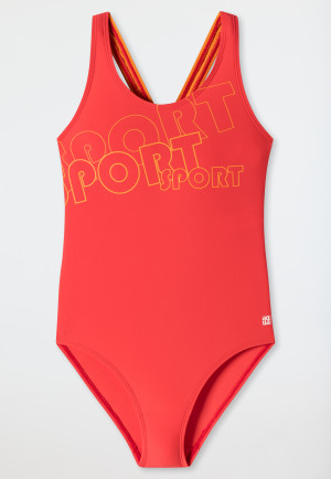 Maillot de bain tricot recyclé SFP 40+ dos nageur Sport rouge - Aqua Teen Girls