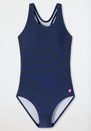 Swimsuit knitwear recycled SPF40+ racerback stripes dark blue - Diver Dreams