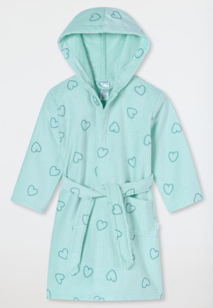 Bademantel Velour Herzchen hellgrün - Aqua