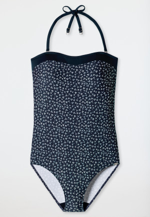 Bandeau swimsuit variable straps soft cups dark blue patterned - Sea Blossom