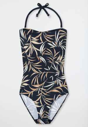 Bandeau swimsuit variable straps soft cups with support multicolored leaf print - Californian Safari