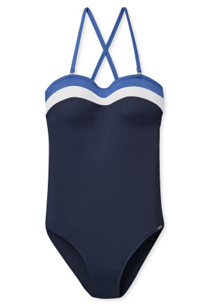 Bandeau-Badeanzug variable Träger Softcups mit Support nachtblau - Aqua Ocean Swim