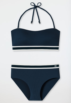Bandeau Bikini-Set Softpads variable Träger Midi-Slip Ripp-Optik dunkelblau - Underwater