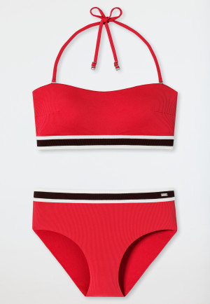 Bandeau Bikini-Set Softpads variable Träger Midi-Slip Ripp-Optik rot - Underwater