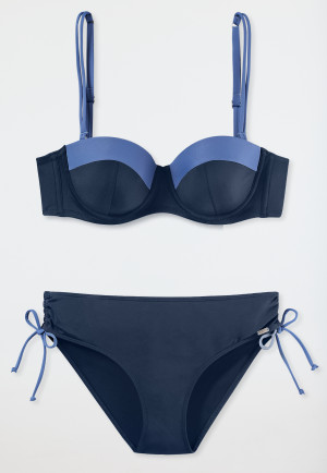 Bikini a fascia con ferretto coppe morbide spalline variabili slip midi lati regolabili blu notte - Ocean Swim