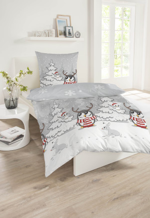 Bed linen 2-piece soft flannel patterned owl in the snow - SCHIESSER Home