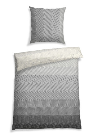 Set di biancheria da letto composto da 2 pezzi in flanella di cotone a righe di colore grigio - SCHIESSER Home