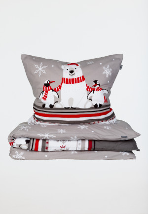 Beddengoed 2-delig pinguïns ijsberen meerkleurig patroon - fijn flanel