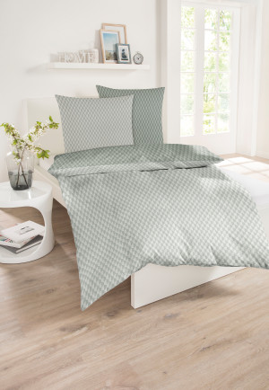 Set di biancheria da letto composto da 2 pezzi in Renforcé con motivo grafico verde menta e crema - SCHIESSER Home