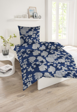 Parure de lit, 2 pièces, en satin bleu avec des motifs - SCHIESSER HOME