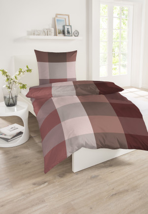 Biancheria da letto composta da 2 pezzi, realizzata in raso con motivo a quadri, rosso chiaro - SCHIESSER Home
