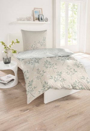 Bed linen 2-piece satin plant print patterned - SCHIESSER Home