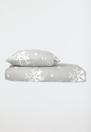 Beddengoed 2-delig sneeuwvlokken grijs met patroon - fijn flanel