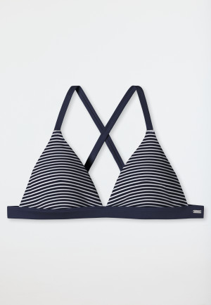 Haut de bikini triangle bonnets amovibles bretelles variables rayures bleu foncé - Mix & Match Reflections