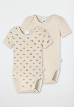 Bodys kurzarm 2er-Pack Feinripp Elefanten creme - Natural Love