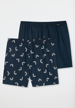 Boxer shorts 2-pack jersey solid patterned dolphins blue - Fun Prints