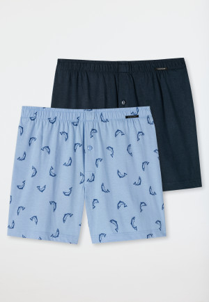 Boxershorts 2-pack jersey effen met patroon dolfijnen blauw - Fun Prints