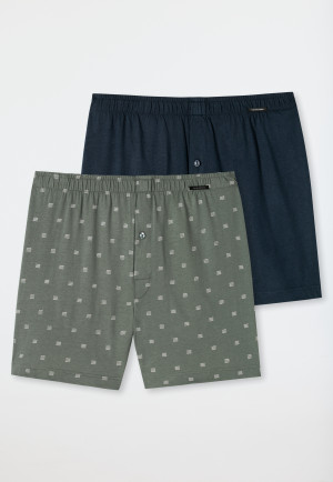 Boxershorts 2er-Pack Jersey uni gemustert Wellen blau/jade - Fun Prints