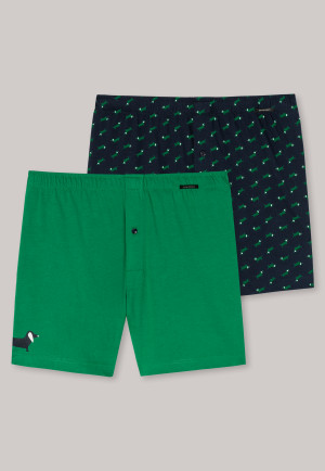 Boxershorts Jersey 2er-Pack Dackel gemustert grün/dunkelblau - Fun Prints