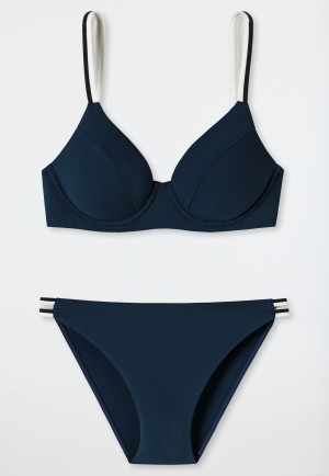 Underwire bikini set variable straps mini bottoms ribbed look dark blue - Underwater
