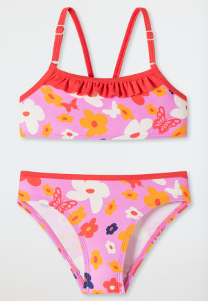 Bikini brassière in maglieria fiori farfalle volant rosa - Aqua Kids Girls
