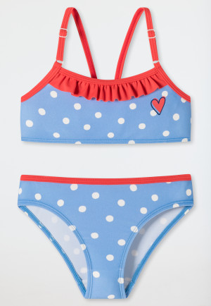 Bustier bikini tricot stof stippen ruches lichtblauw - Aqua Kids Girls
