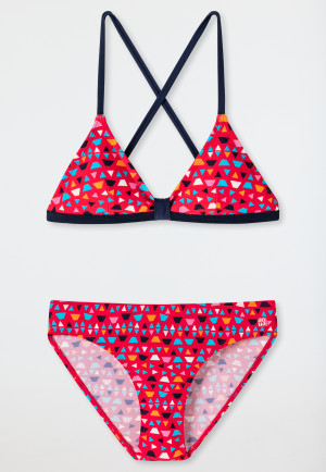 Bikini brassière maille recyclée SPF40+ ethnique rouge - Nautical Chica