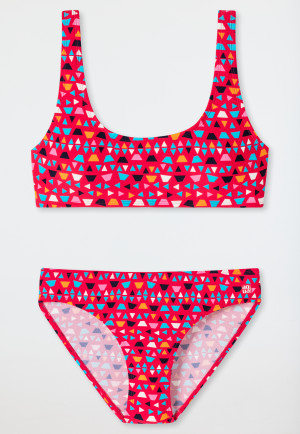 Bikini con bustino in tessuto a maglia riciclato e fattore di protezione solare 40+, foderato, motivo etnico, rosso - Nautical Chica