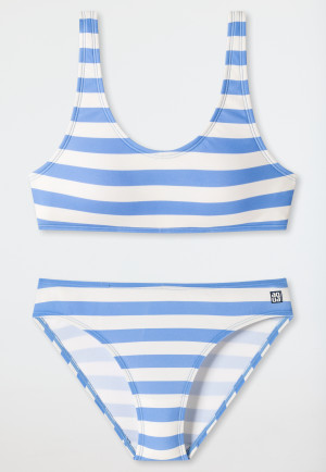 Bustier bikini knitware recycled LSF40+ lined stripes light blue - Aqua Teen Girls
