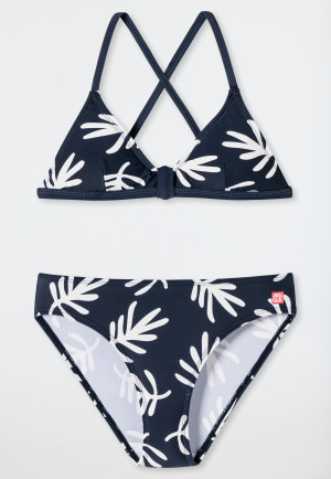 Bustier bikini knitwear recycled SPF40+ palm leaves dark blue - Diver Dreams