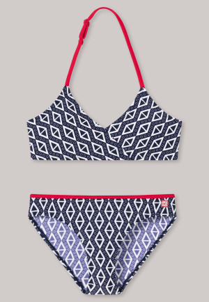 Bustier bikini gerecycled tricot SPF40 + driehoek diamanten etno donkerblauw - Nautical Chica