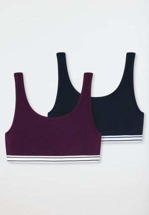 Brassières lot de 2 coton bio rayures bleu nuit/baies - 95/5