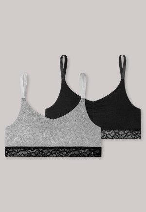Bustiers 2-pack organic cotton lace heather gray/black - 95/5