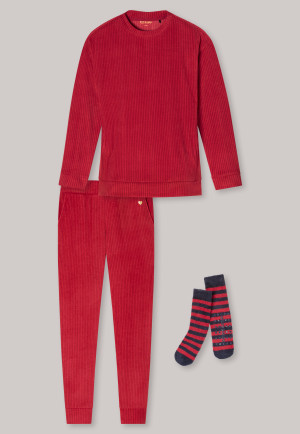 Geschenkset 2-teilig Schlafanzug lang Fleece Socken rot - X-Mas Gifting Set