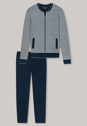 Leisure suit long sweat fabric cuffs stripes heather gray - Warming Nightwear