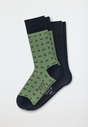 Herrensocken 2er-Pack Pima Baumwolle uni gemustert olivgrün/nachtblau - Long Life Cool
