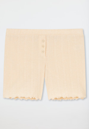 Pantaloncini in cotone biologico con motivo ajouree e bottoni decorativi, color Sahara - Mix+Relax