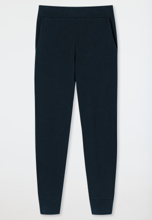 Broek lang dubbelrib geborsteld nachtblauw - Mix+Relax