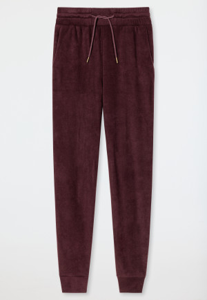 Pantaloni lunghi in tessuto felpato sostenibile, colore rosso borgogna - Mix+Relax Lounge